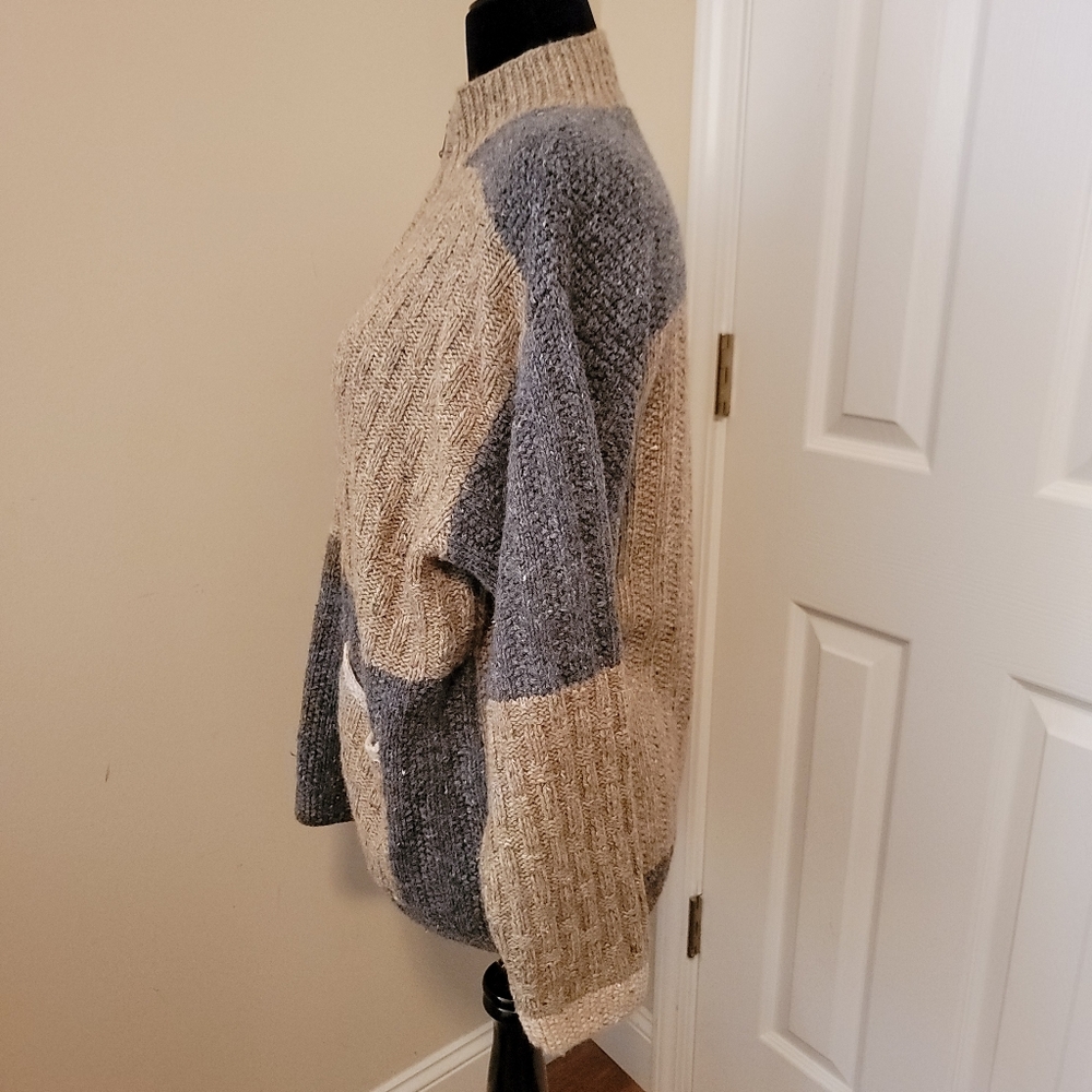 Northern Isles Hand Knitted Vintage Neutral Color Block 1/4 Zip Sweater Size XL - Picture 5 of 8